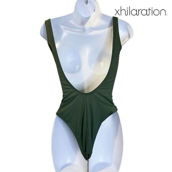 Xhilaration Women's Ribbed Lace Up Scoop Back One Piece‎ Swimsuit NWT - Picture 4 of 5